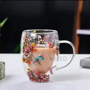 Photo - Double glass Artificial Flowers transparent coffee mug 350 m