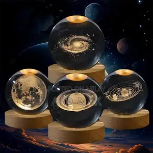 Photo - 6cm 3D Laser Engraved Crystal Ball LED Night Light | USB Pow