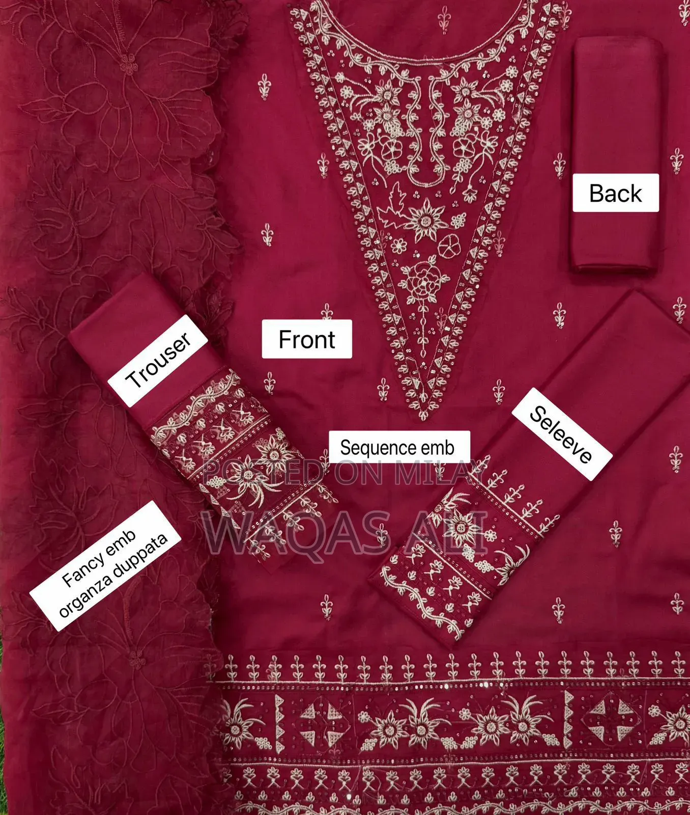 Dhanak Emb 3pc With Organza Emb Cut Work Duppata