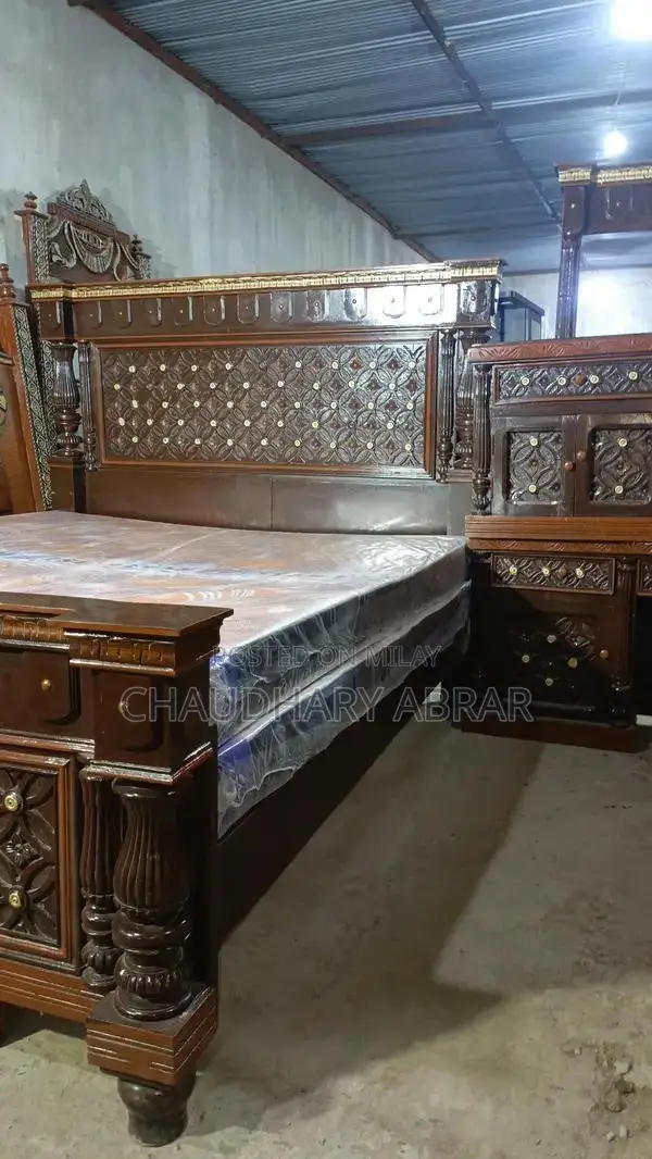 Tali Wood Double Bed Set with Mattress and Furniture