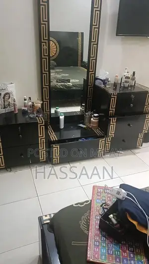 Wooden Double Bed Frame with Side Table and Dressing