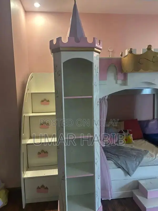 High Loft Bunk Bed with Storage Stairs and Bookshelf