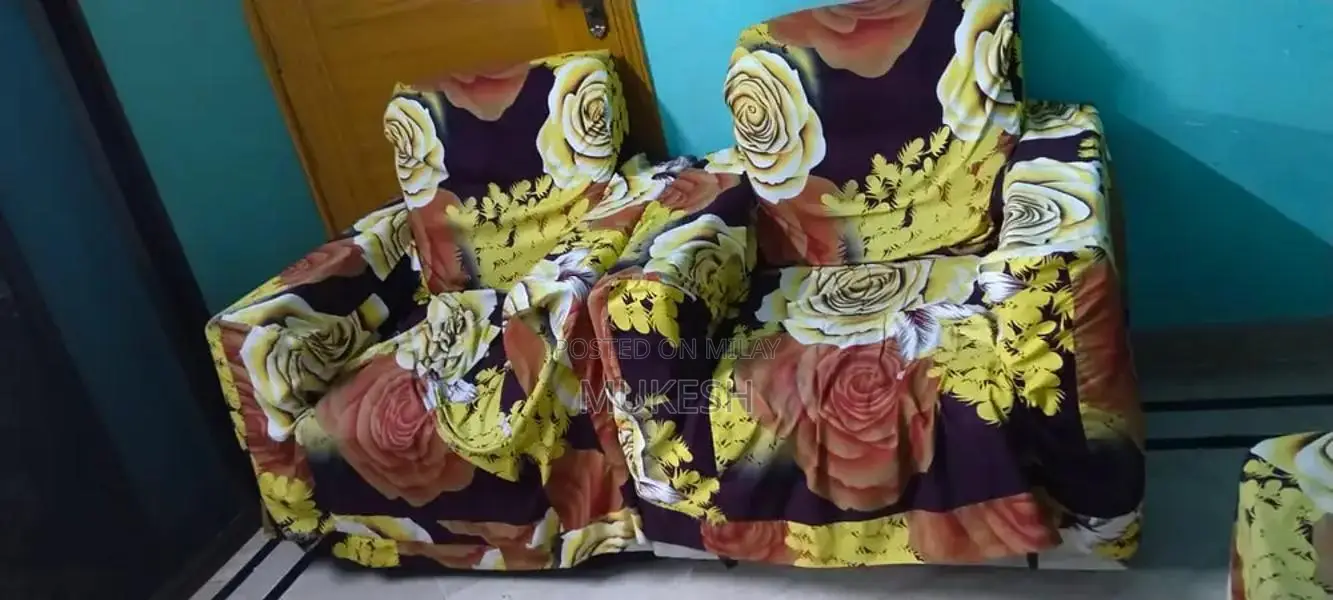 5-Seater Wooden Living Room Sofa Set with Protective Covers