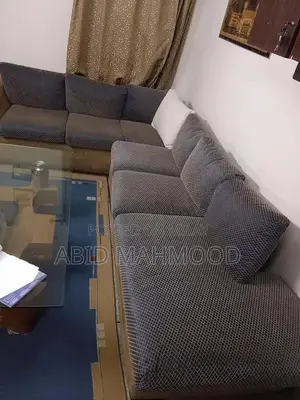 Spacious L-Shaped 7-Seater Sofa in Skin and Blue Colors