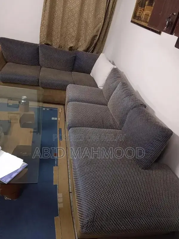 Spacious L-Shaped 7-Seater Sofa in Skin and Blue Colors