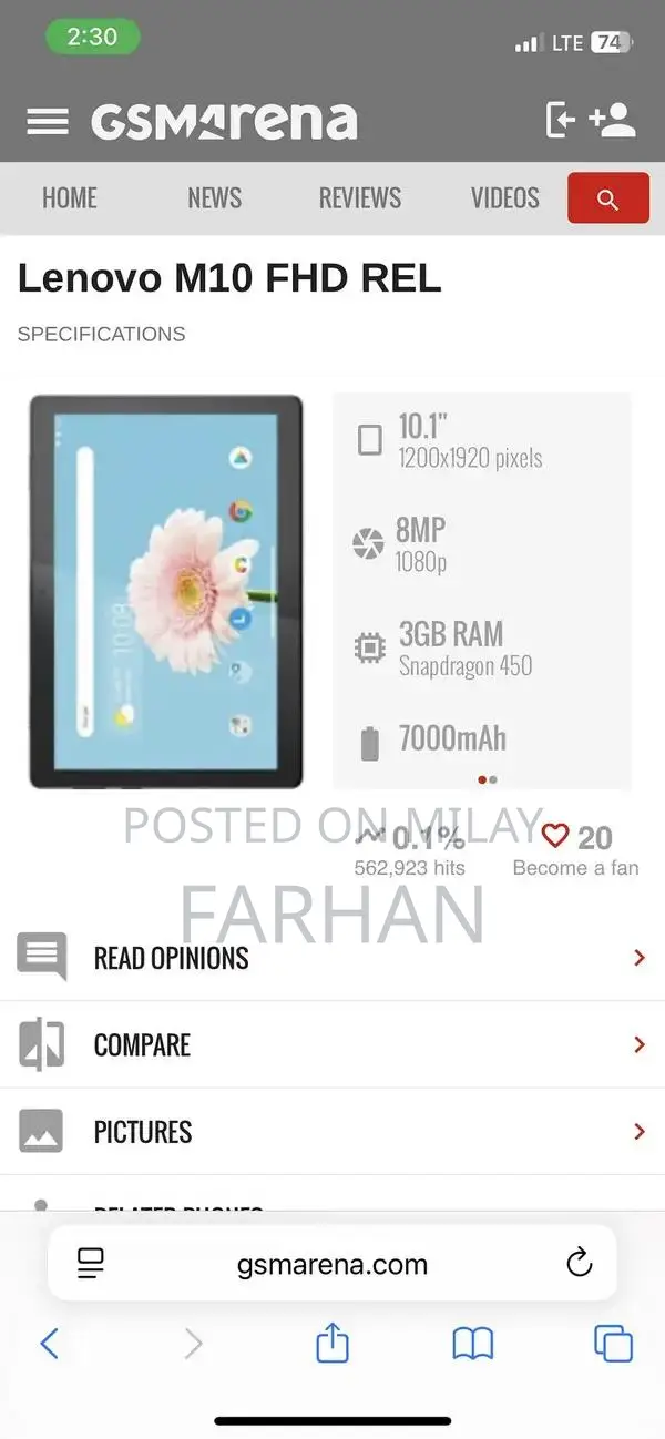 Lenovo Tablet TB-X505X - Used Portable Device