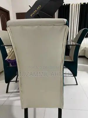 Glass Top Dining Table with 6 Off-White and Seagreen Chairs