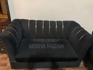 Photo - Black Velvet 7-Seater Living Room Sofa with Acrylic Accents