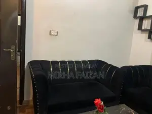 Black Velvet 7-Seater Living Room Sofa with Acrylic Accents