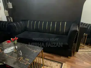 Black Velvet 7-Seater Living Room Sofa with Acrylic Accents