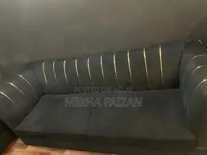 Black Velvet 7-Seater Living Room Sofa with Acrylic Accents