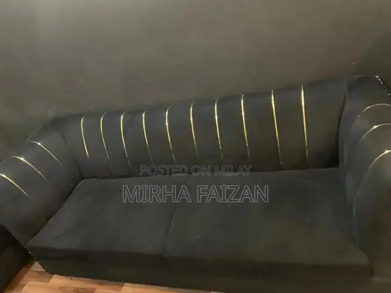 Black Velvet 7-Seater Living Room Sofa with Acrylic Accents