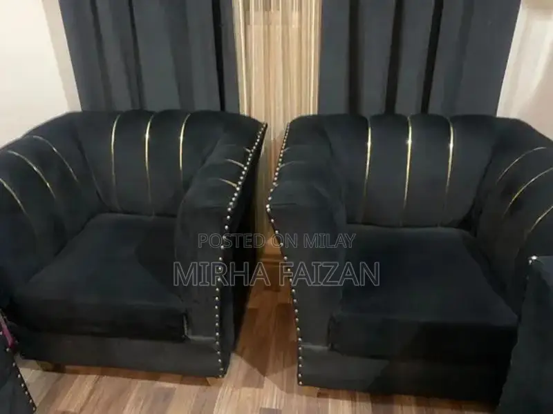 Black Velvet 7-Seater Living Room Sofa with Acrylic Accents