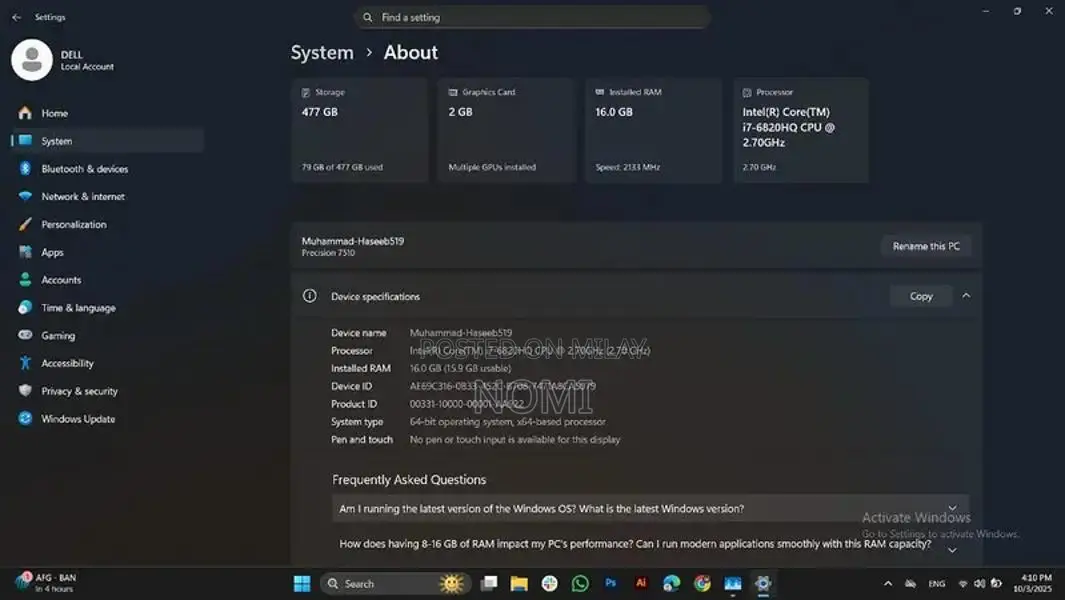 Dell Precision 7510 Mobile Workstation Professional Laptop