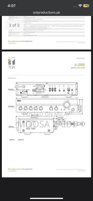 TOA A-2060 Professional Audio Amplifier