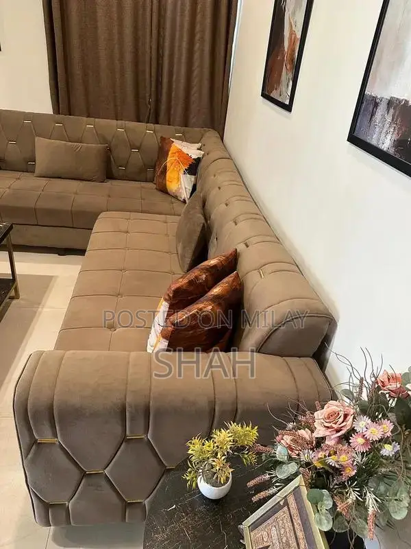 7-Seater L-Shaped Sofa with High Flex Foam and Imported Cushions