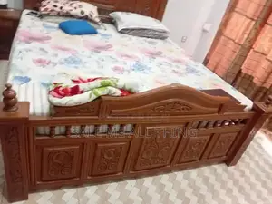 Wooden Bed with Side Table - Comfortable Sleeping Solution
