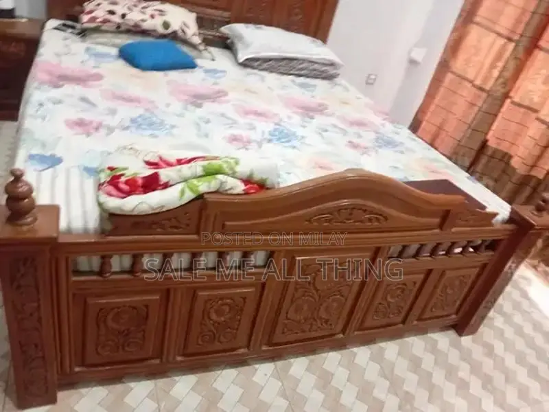 Wooden Bed with Side Table - Comfortable Sleeping Solution
