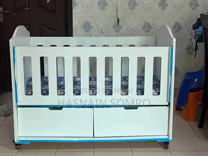 Convertible Baby Cot with Storage, Sliding Side Panel & Mattress - Exc