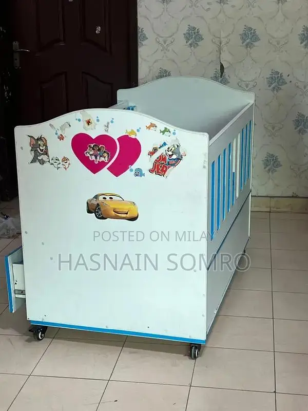 Convertible Baby Cot with Storage, Sliding Side Panel & Mattress - Exc