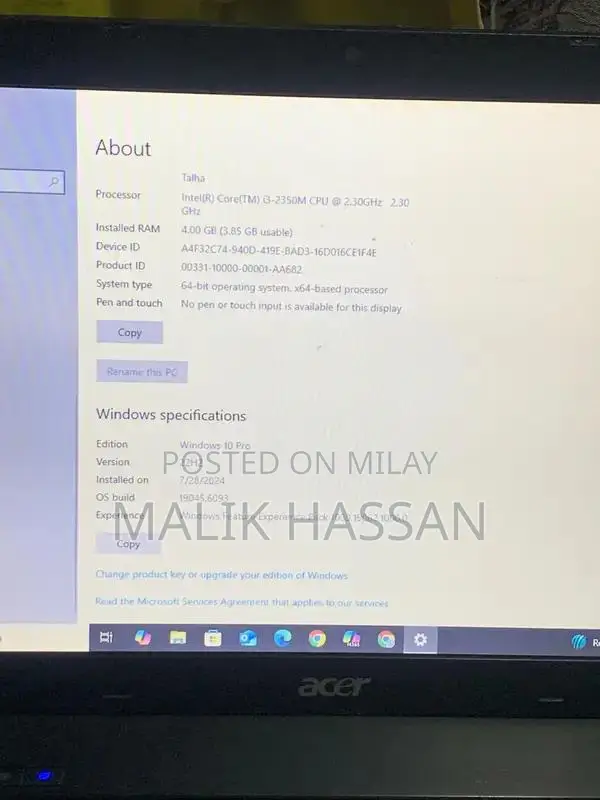 Acer Laptop - i3 2nd Gen, 4GB RAM, 120GB M.2, 256GB HDD