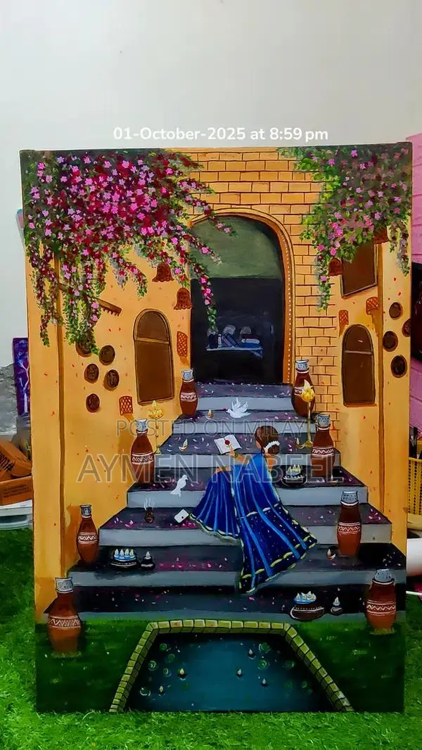 Acrylic Canvas Painting: Evening by the Steps - Home Decor Art