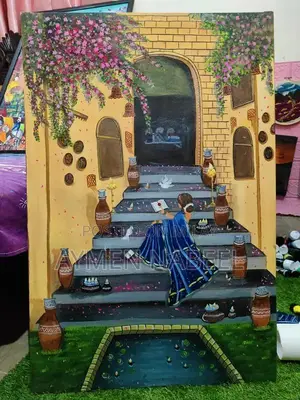 Acrylic Canvas Painting: Evening by the Steps - Home Decor Art