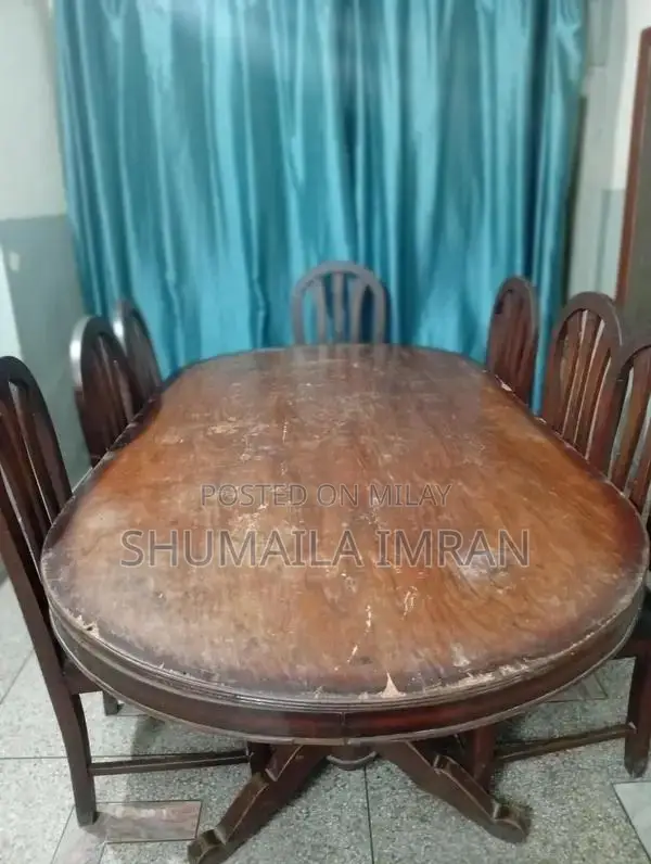 Solid Wood 8-Seat Dining Table Set in Good Condition