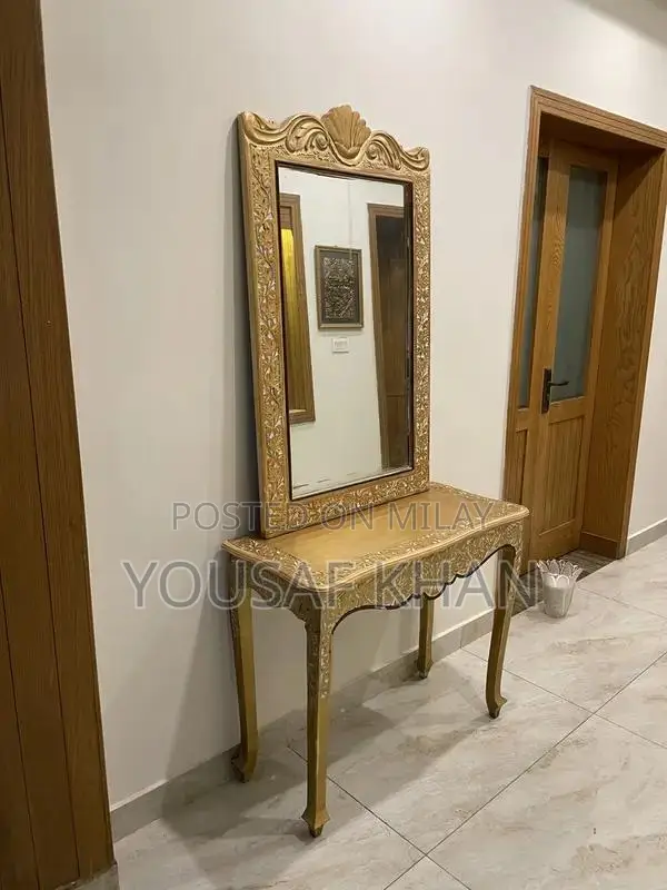 Hand Made Yellow Console Table with Mirror and Chairs