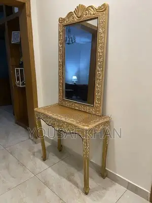 Hand Made Yellow Console Table with Mirror and Chairs