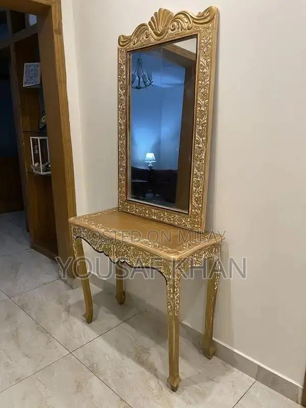 Hand Made Yellow Console Table with Mirror and Chairs