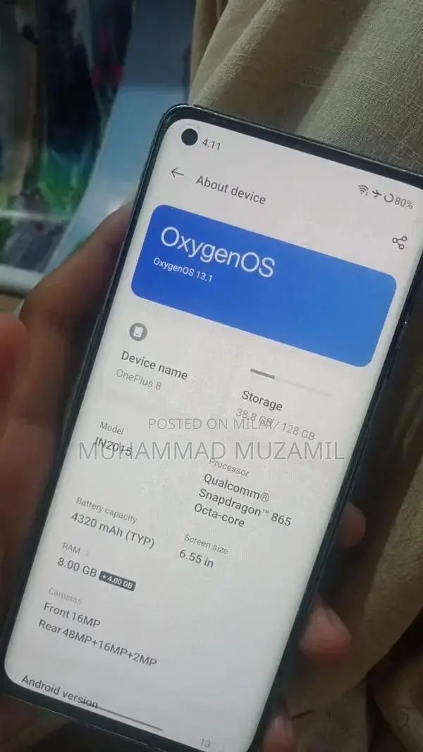 OnePlus 8 Smartphone with Camera and Display Issues
