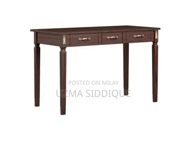 Wooden Writing Table with 3 Storage Drawers and Antique Handles