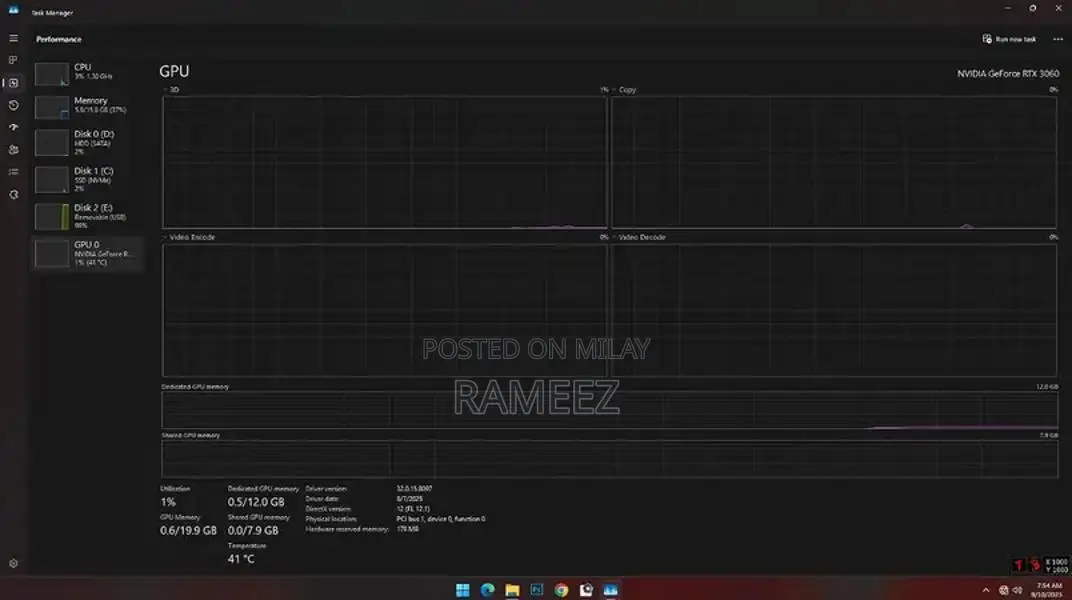 NVIDIA RTX 3060 12GB Graphics Card Used in Excellent Condition