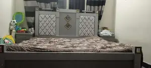 Grey Wooden Bedroom Furniture Set with Wardrobe and Side Tables