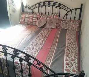 King Size Black Iron Bed Frame with Mattress