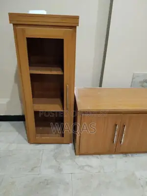 Wooden Media Wall Display Unit with Open and Fitted Sections