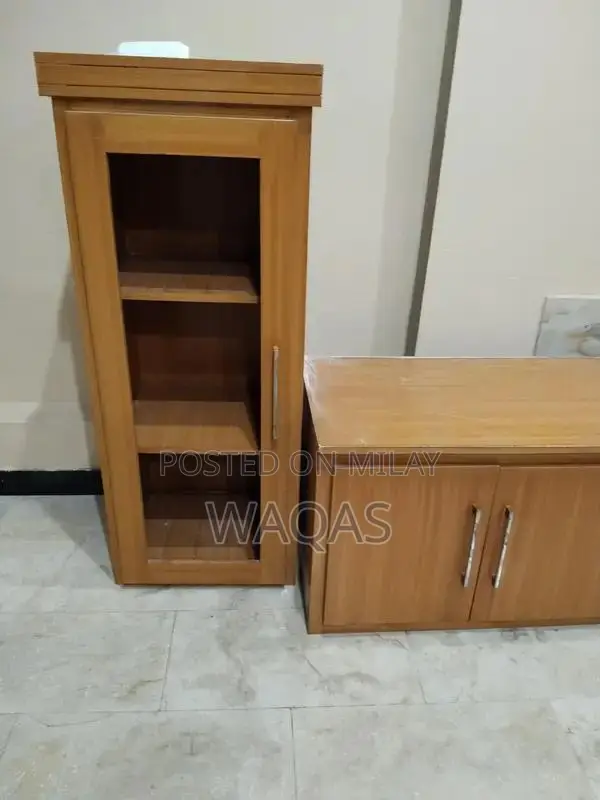 Wooden Media Wall Display Unit with Open and Fitted Sections