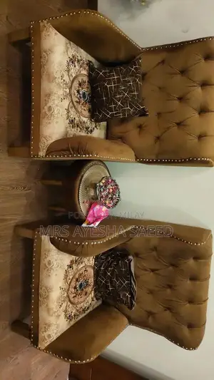 Photo - Wooden Chair and Mid-Century Modern Side Table Set