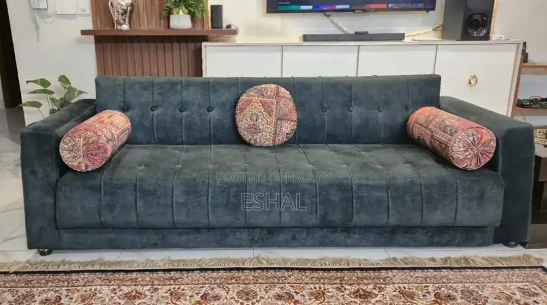 Green Velvet 3-Seater Sofa Bed with Storage