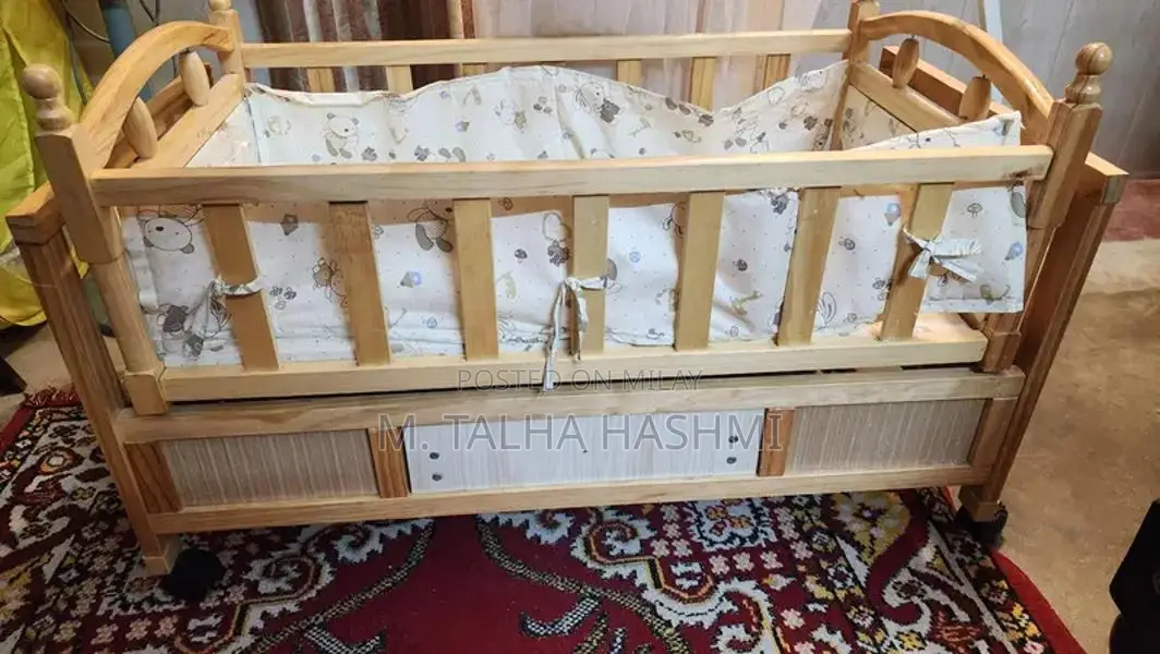 Wooden Baby Cot with Mosquito Net and Storage Drawer