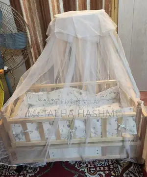 Wooden Baby Cot with Mosquito Net and Storage Drawer