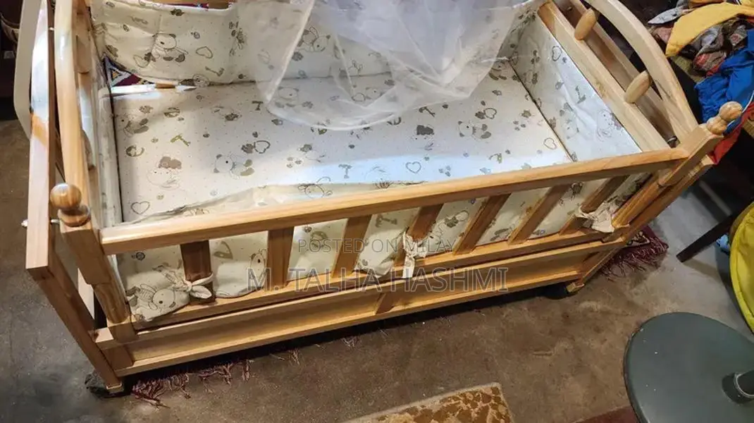 Wooden Baby Cot with Mosquito Net and Storage Drawer