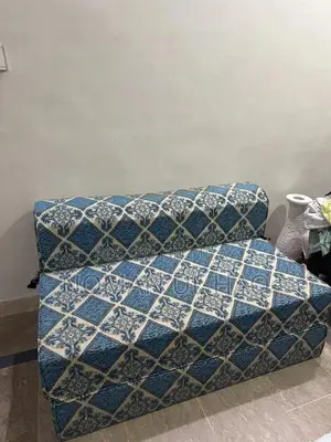 Photo - 2 Seater Blue Sofa Bed with Convertible Design