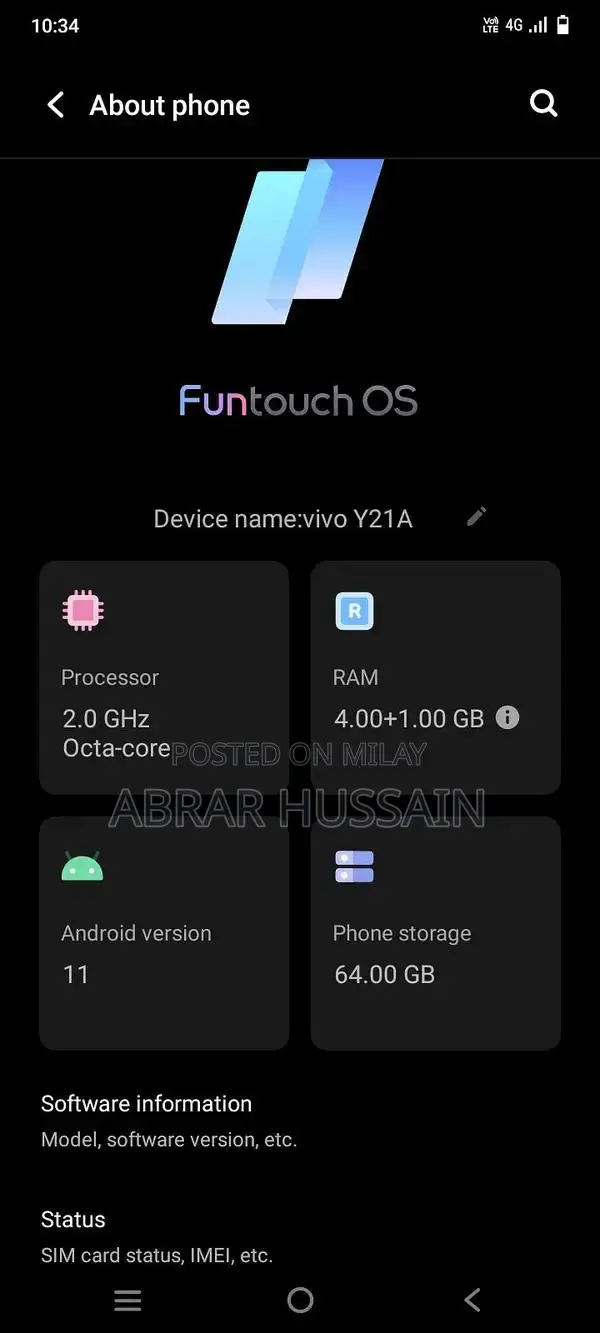 Vivo Y21 Smartphone 4GB RAM 64GB Storage Budget Android Phone