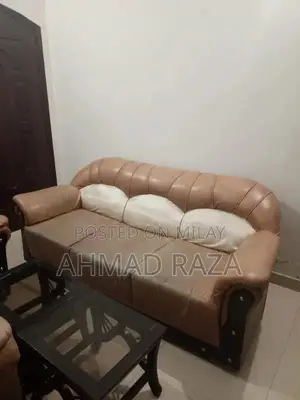 Photo - 5-Seater Leather Sofa with 3 Decorative Glass Side Tables