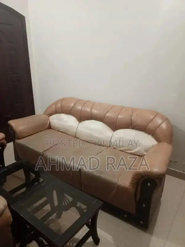 5-Seater Leather Sofa with 3 Decorative Glass Side Tables