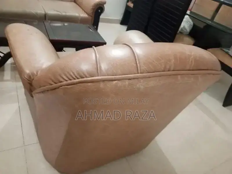 5-Seater Leather Sofa with 3 Decorative Glass Side Tables