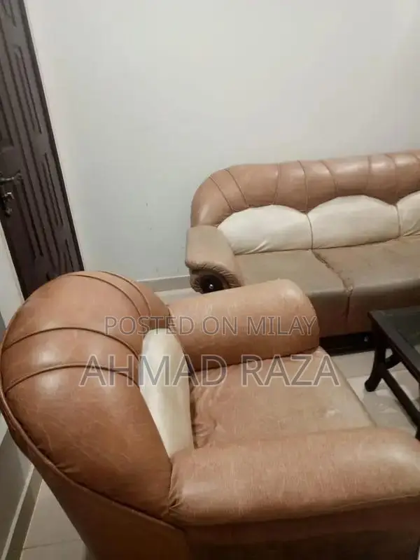 5-Seater Leather Sofa with 3 Decorative Glass Side Tables