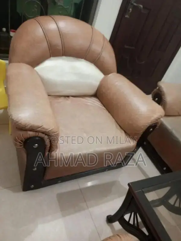 5-Seater Leather Sofa with 3 Decorative Glass Side Tables